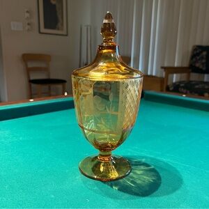 MCM  Amber glass candy jar with fitted lid